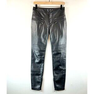 Free People Womens Pants Black Leather Mid Rise Skinny Slim Zip Pockets Size 0